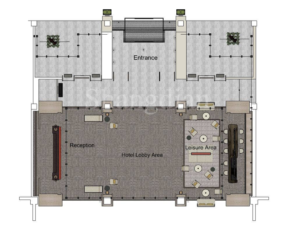 hotel lobby plan with dimensions